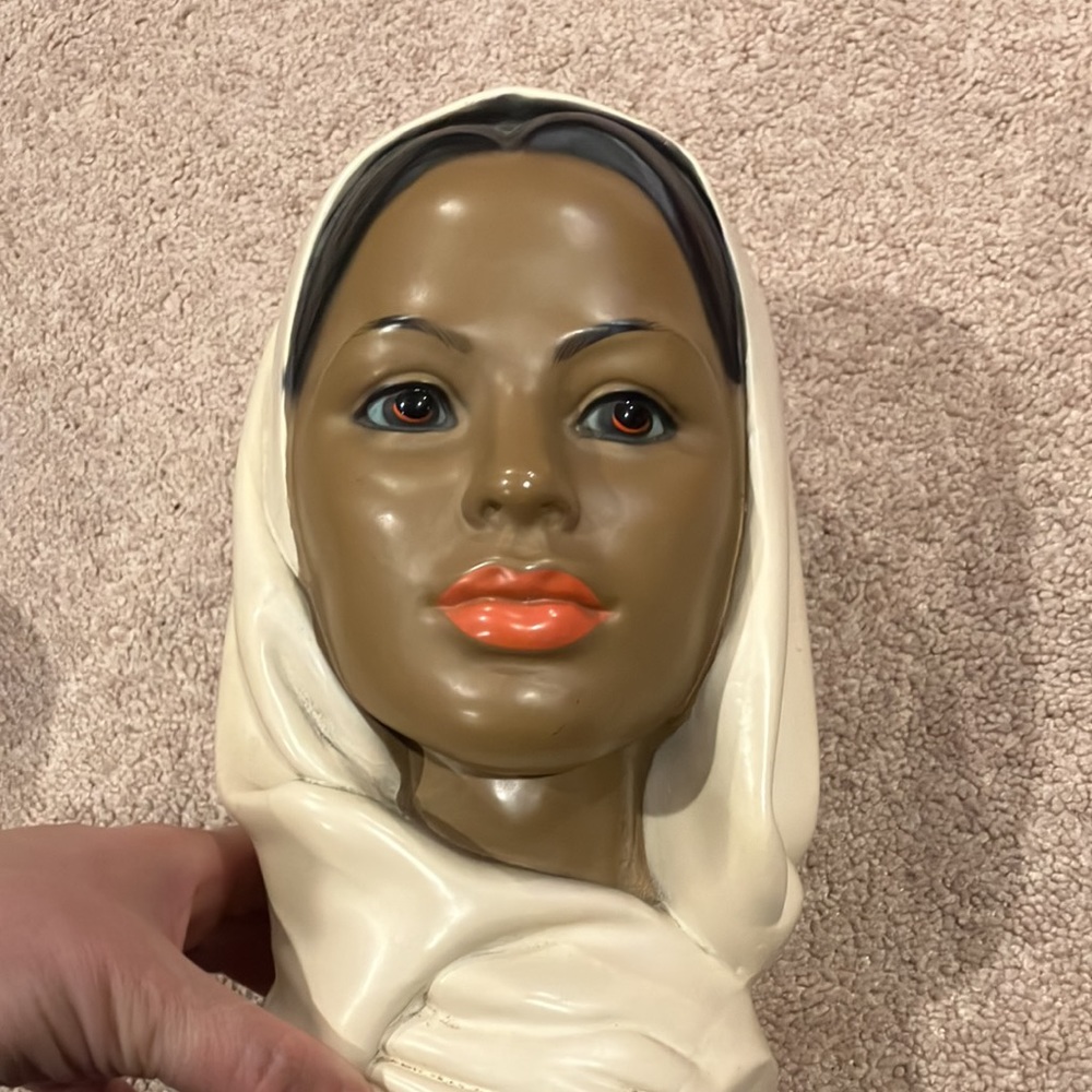 Marwal Bust African American Woman in Hijab MCM Chalkware Middle East Vintage